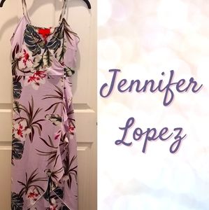 Jennifer Lopez flounce faux-wrap dress